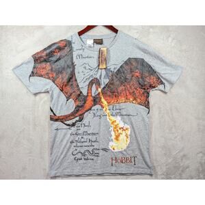 NWT The Hobbit Motion Picture Trilogy Smaug Dragon Graphic Gray Shirt Sz LARGE